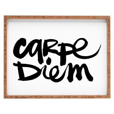 Kal Barteski Carpe Diem Rectangle Tray - Black/White - Deny Designs