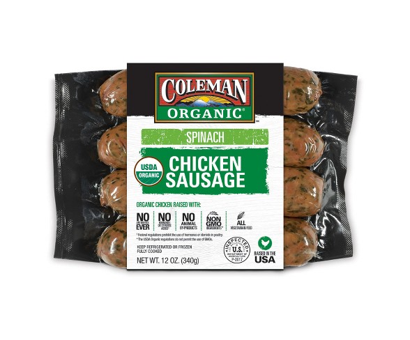 Coleman Organic Chicken Sausage Spinach - 12oz
