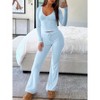 Mocamel Women's Autumn New suit Long-sleeved Buckle Solid Color Tight Top Plus Pants Two-piece Set - 4 of 4