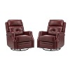 Set of 2 Basilio 28.74 Wide Tufted Wooden Upholstery Genuine Leather Swivel Rocker Recliner with Nailhead Trims| ART OF LIVING DESIGNS - 2 of 4