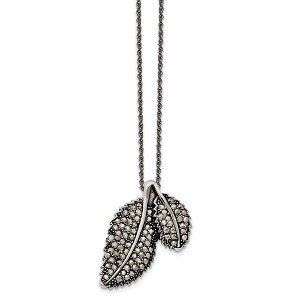 Black Bow Jewelry Marcasite Leaf Necklace in Antiqued Stainless Steel, 20 Inch - 1 of 4