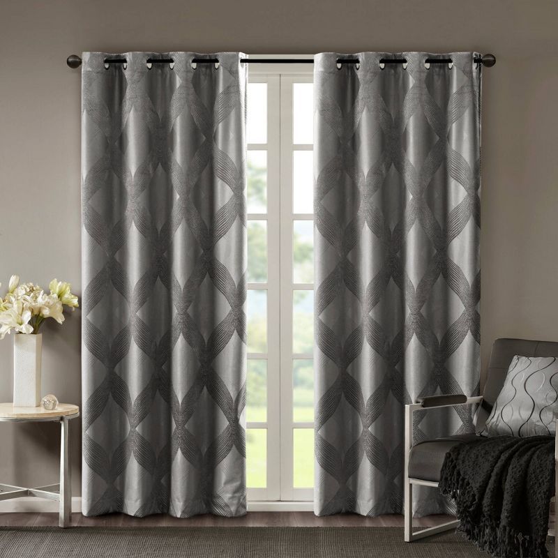 Byron Ogee Knitted Jacquard Blackout Curtain Panel, 1 of 13