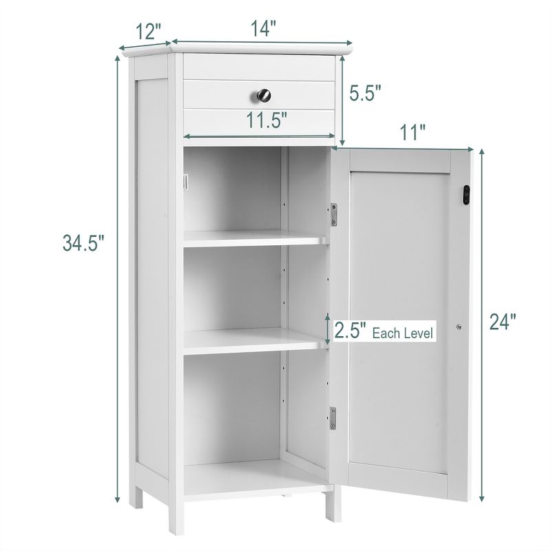 Costway Bathroom Floor Cabinet Wooden Storage Organizer Free-Standing w/ Drawer & Shelf, 4 of 11