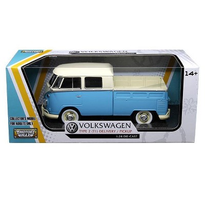 Volkswagen Type 2 (T1) Double Cab Pickup Truck Light Blue and Cream 1/24 Diecast Model Car by Motormax