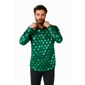 OppoSuits Men's Shiny Patrick's Day Shirts - Shiny Shamrock - Green - Size L - 1 of 4