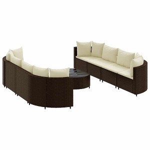 vidaXL Patio Sofa Set with Cushions Lounge Setting Outdoor Furniture Poly Rattan - Brown and cream 8 Piece - 1 of 4