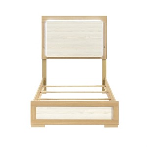 APRILSOUL Contemporary Natural and White Finish Bed Wooden Bedroom Furniture - 1 of 4