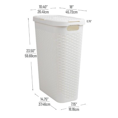 White Slim Rectangular Wicker Laundry Hamper with Lid