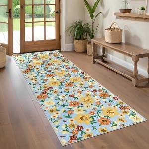 Farmhouse Floral Rug Washable Rug for Living Room/Bedroom - 1 of 4