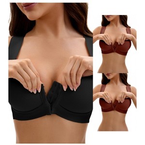 INSPIRE CHIC Women's Front Closure Push Up Wirefree Wide Straps U Back Tank Bras 3 Packs - 1 of 4