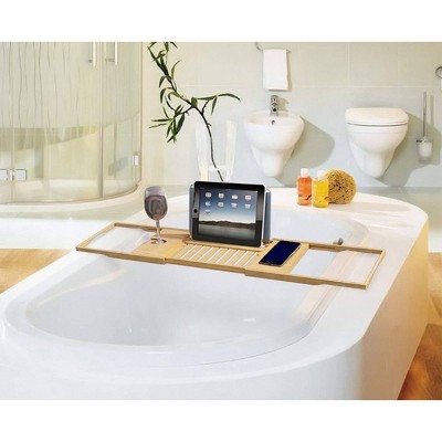 Adjustable Natural Bamboo Freestanding Bathtub Caddy