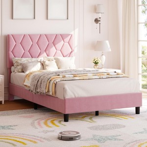 Queen Size Bed Frame, Upholstered Platform Bed Frame With Height Adjustable Headboard, Wood Slats Support, No Box Spring Needed, Noise Free - 1 of 4