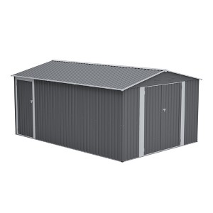 Vynxaria 10x14FT Outdoor Metal Storage Shed,Large Waterproof Garden Shed with 3 Lockable Doors, Side Door&4 Air Vents for Backyard/Patio, Light Gray - 1 of 4