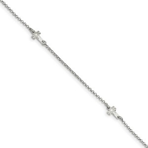 Black Bow Jewelry Rhodium-Plated Sterling Silver D/C Crosses Rolo Chain Anklet, 9-10 In. - 1 of 3