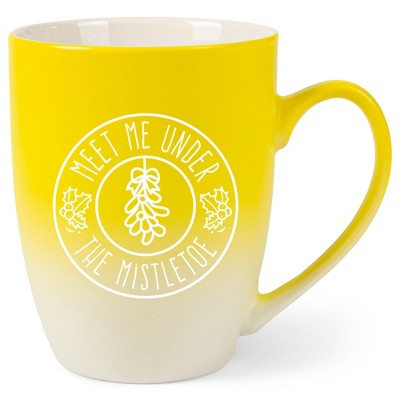Elanze Designs Meet Me Under The Mistletoe Two Toned Ombre Matte Yellow and White 12 ounce Ceramic Stoneware Coffee Cup Mug