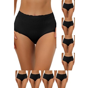 INSPIRE CHIC Women's High Waist Tummy Control Comfortable Lace Trim Ribbed Briefs 9 Packs - 1 of 4