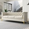 VASIP Modern 82.7inch  sofa Bed. Velvet Living Room Chesterfield design Sofa cream white color - 4 of 4
