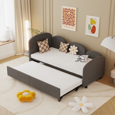 Twin Size Daybed Frame With Trundle, Wooden Frame Daybed And Roll Out Trundle Accommodate, No Box Spring Required For Living Room Guest Room