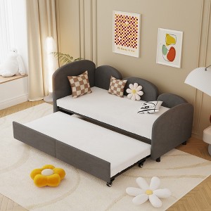 Twin Size Daybed Frame With Trundle, Wooden Frame Daybed And Roll Out Trundle Accommodate, No Box Spring Required For Living Room Guest Room - 1 of 4