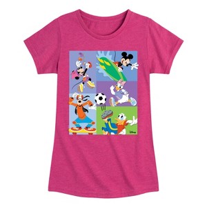 Girls' - Disney - Mickey Minnie Goofy Donald Daisy Sports Fitted Short Sleeve Graphic T-Shirt - 1 of 4