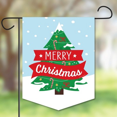 Big Dot of Happiness Snowy Christmas Trees - Outdoor Lawn and Yard Home Decorations - Classic Holiday Party Garden Flag - 12 x 15.25 inches