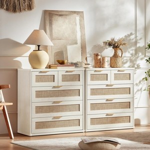 BALHAM TRADE-Rattan Dresser Set of 2 for Bedroom 33.5" Tall 5 Drawers  Closet Organizer Grey White-2-5 Drawers 15.5"D x 31.5"W x 33.5"H
