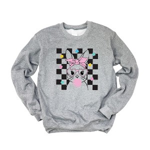 Simply Sage Market Women's Graphic Sweatshirt Checkered  Groovy Bunny - 1 of 3