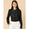 INSPIRE CHIC Women's Tie Neck Contrast Color Button Down Long Sleeves Shirt - 2 of 4