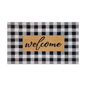 First Concept Door Mat, 30 in. L X 18 in. W Checkers Welcome Coir, Black/White /Brown - 1 of 1