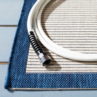 Navy and Beige Square Indoor/Outdoor Polypropylene Area Rug 4'x4'