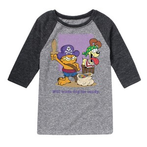 Boys' - Garfield - Will Trade Dog For Candy Raglan Graphic T-Shirt - 1 of 4