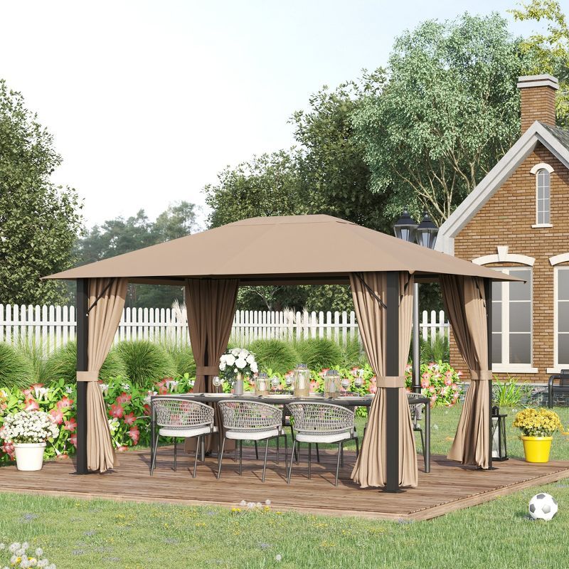 Outsunny 13.1' x 9.7' Patio Gazebo Aluminum Frame Outdoor Canopy Shelter with Sidewalls, Vented Roof for Garden, Lawn, Backyard, and Deck, Brown, 3 of 7