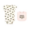 Hudson Baby Infant Girl Cotton Sleep and Play, Bodysuit and Bandana Bib Set, Leopard Hearts - 3 of 4