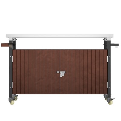 Maggift Outdoor Grill Cart with Storage， Multi-Functional Mobile Kitchen Islandfor Food Prep, Storage, Bar, Brown, 58.1"*21"*34.7"