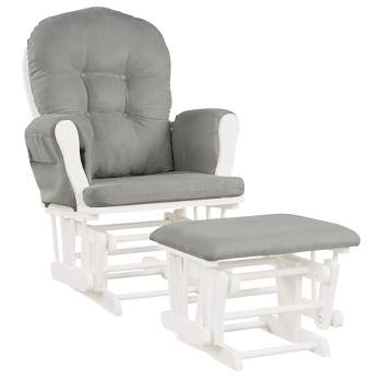 Costway Baby Nursery Relax Rocker Rocking Chair Glider & Ottoman Set w/Cushion Light Grey