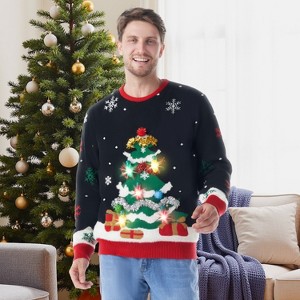 Joyfy Christmas Sweaters for Women/Men, LED Light Up Ugly Christmas Tree Sweater, Casual Xmas Pullover Tops - 1 of 4