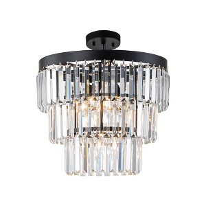 C Cattleya 5-Light Black Modern Tiered Flush Mount with K9 Crystal - 1 of 4