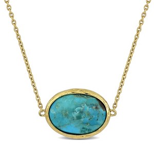 EVERLY JEWELRY | Yellow Plated Sterling Silver 8 1/5ct TGW Oval Composite Light Blue Turquoise Necklace, 18 inc + 2 inc - 1 of 4