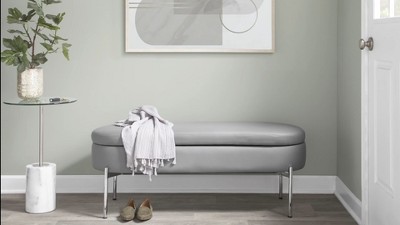 48" White Faux Leather Storage Bench with Chrome Legs