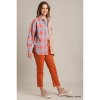 Slickblue Women's Mixed Plaid Boxy Cut Flannel, Button Down Shirt with Pocket, Pink Green/Coral Taupe, Size S-L - 2 of 4