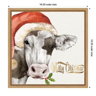 Christmas Cow Print on Canvas with Maple Frame