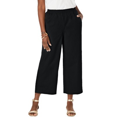 Jessica London Women's Plus Size Wide Leg Linen Crop Pant
