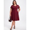 GRACE & GRANDEUR Women's Plus Size Summer Comfty Knit V-Neck Elastic Waist A-Line Hollow Out Short Sleeve Dresses with Pockets - 2 of 4