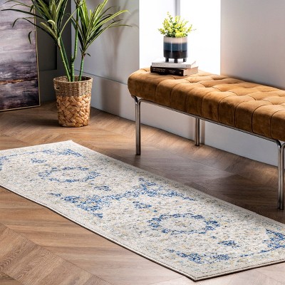 Blue Reversible Synthetic Persian Style Runner Rug, 2' 6" x 10'