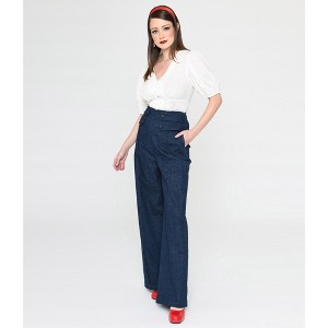 Unique Vintage Women's High Waist Wide Leg Tab Pants Denim - 1 of 3