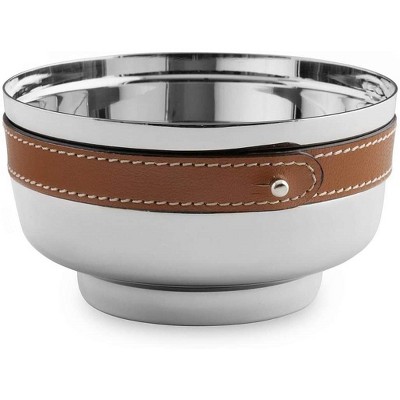 Nambe Tahoe Nut Bowl, Stainless Steel Nut & Snack Bowl with Leather Accent, Removable Leather Accent,5″ D x 2.75″ H