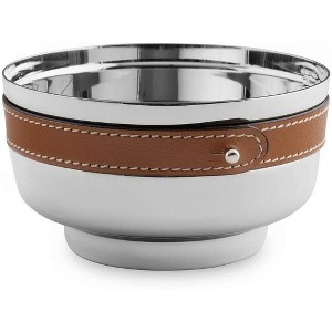 Nambe Tahoe Nut Bowl, Stainless Steel Nut & Snack Bowl with Leather Accent, Removable Leather Accent,5″ D x 2.75″ H - 1 of 3