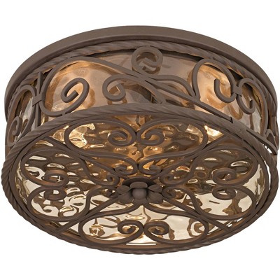 John Timberland Rustic Farmhouse Outdoor Ceiling Light Fixture Dark Walnut 15" Champagne Water Glass Exterior House Porch Patio