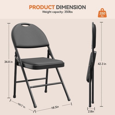 Folding Chairs 2 Pack, Metal Foldable Chair with Cushion and Non-Slip Feet Pads, PU Party Chairs