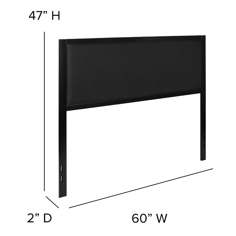 Emma and Oliver Queen Size Metal Headboard - Black Fabric Upholstery Fits Standard Bed Frames, 6 of 12